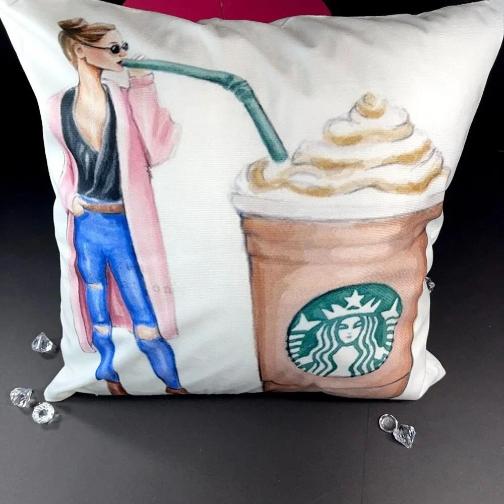 Coffee Lady Jeans Accent  Pillowcase Throw Sham Pillow Cushion Cover Home Decor